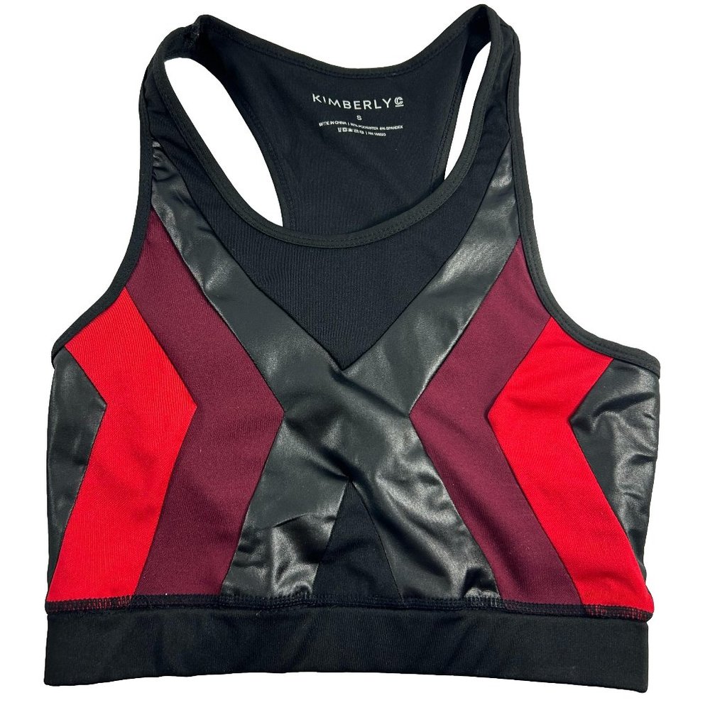 Kimberly Womens Sports Bra Size Small Black Red Diamond Pattern Pullover Stretch